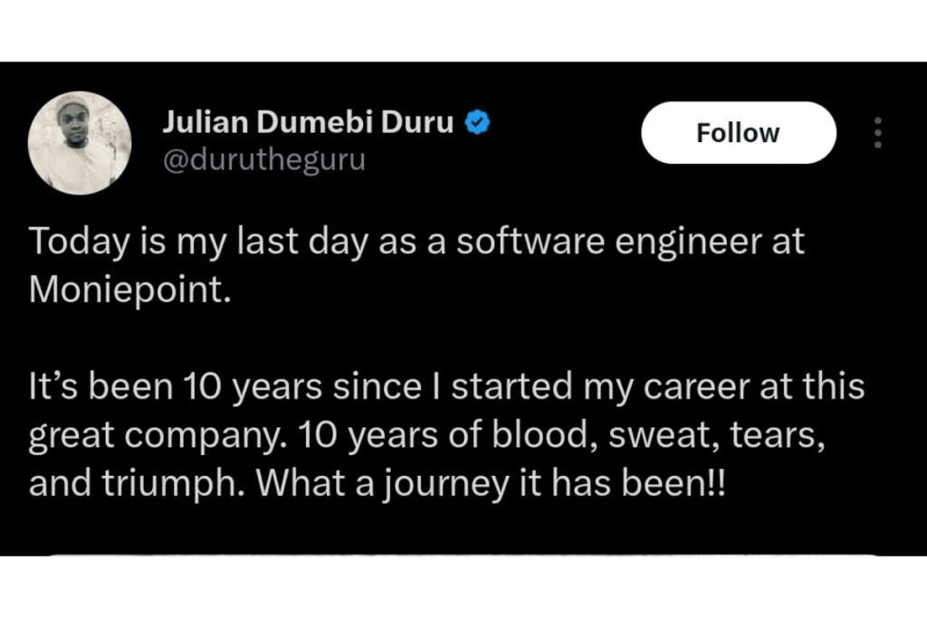 Julian Duru leaves Moniepoint